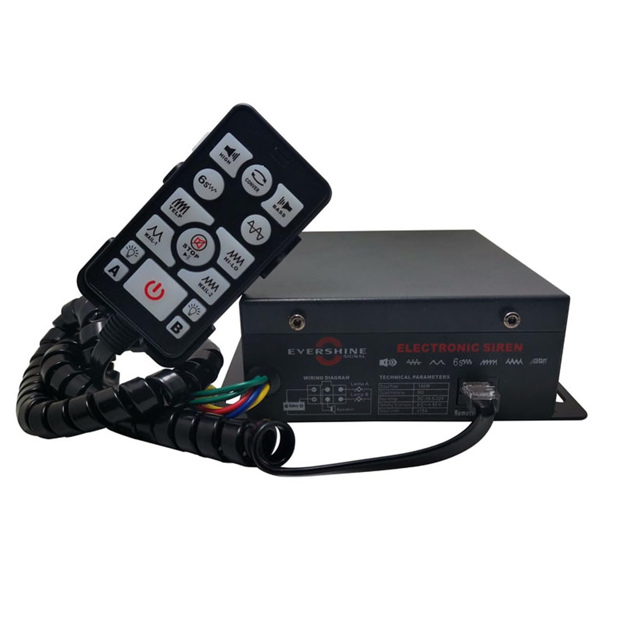 12V/24V DC 100W Police Siren Amplifier with Handheld Remote PA System 20+ Tones Universal Fit for Vehicles Car Tow Truck UTV ATV Van POV RV