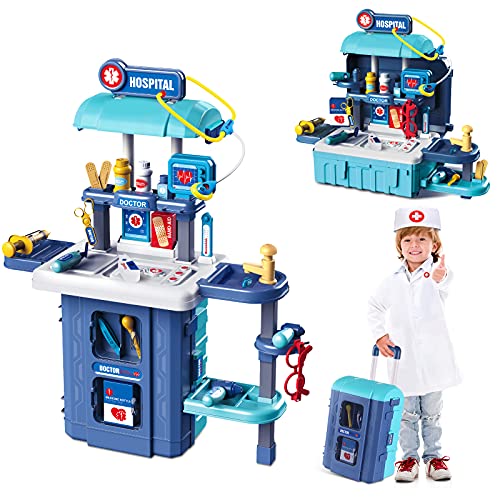 iBaseToy Doctor Kit for Kids - 40 Pcs Doctor Kit Pretend Playset Including Electronic Stethoscope & Doctor Coat,3 in 1 Educational Toy Doctor Kit - Great Gift for Toddlers Ages 3+