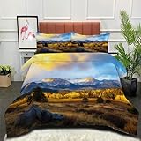 DLERFLOVR Edredón 140x200 cm, Transpirable y Supersuave, Edredón Nórdico Valle del Álamo para 4 Estaciones Montañas Rocosas con 1 Fundas de Almohada Ligero Suave Lavable, Marrón