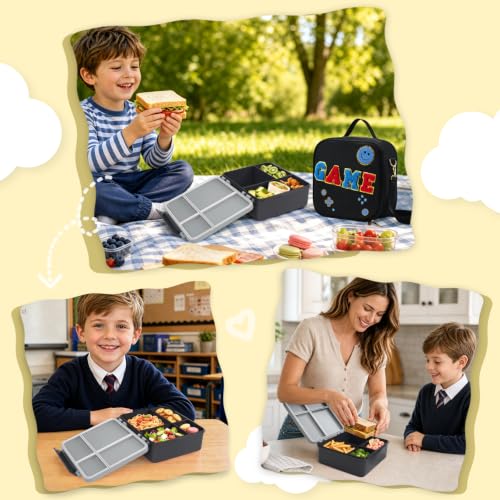 Image of Kids Lunch Box with Lunch Bag Bento (GameBlack)