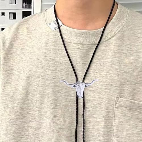 Image of HUABOLA CALYN Native American Bolo tie Rodeo Cowboy Leather Necktie Western Bolo ties for Men Women Necktie for Concert Fans