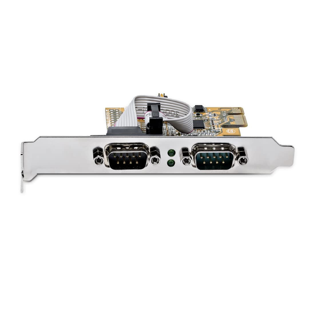 StarTech.com Carte Série PCI Express à 2 Ports - Carte d'Extension PCIe à RS232/DB9 - Adaptateur PCIe, UART 16C1050, Supports Standard ou Profil Bas - Rétention COM, Win/Linux (21050-PC-SERIAL-LP)