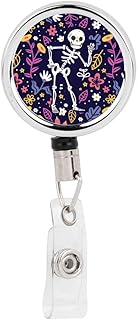 Andaz Press Retractable Badge Reel Holder with Clip, Heavy Duty Metal Name Tag ID Key Belt Clip Floral X Ray Skeleton, Essential Nurse, RN, Medical ID, Doctor, Pediatric, Hospital ER Work Gift