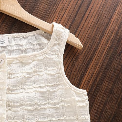 Girls Summer Outfits Casual Sleeveless Tank Top Set Comfortable Breathable Pure Color Elastic Waist For Daily Wear2