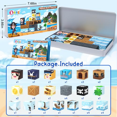 Bmag Magnetic Building Blocks Pirate-Themed Set 35 Pcs, Designed for STEM Education and Group Activity for Kids Aged 3+, Packaged with Storage Box as Gifts for Boys and Girls - image 7