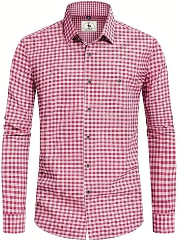 KOSMEEU Trachtenhemd Herren Oktoberfest Hemd Outfit Tracht Kariertes Hemd Grün Blau Rot Trachtenhemden Kurzarm Freizeithemd Langarm Karohemd Baumwolle
