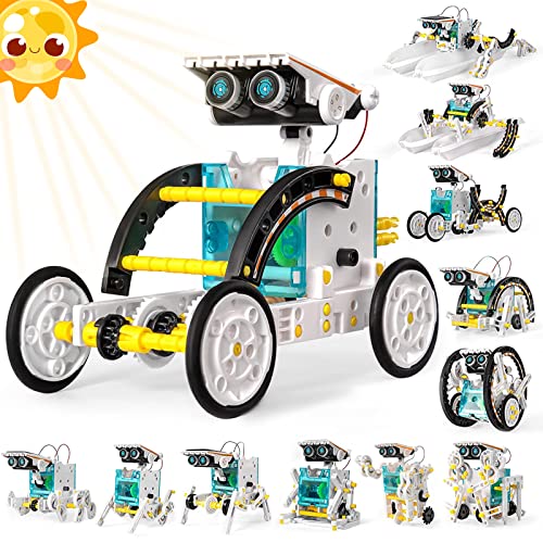 Kit de Robot Solar Stem, Juguetes 12 en 1, Juego de experimentos de Ciencia de construccin educativa, Regalos para nios, nias, Regalos para nios de 8, 9, 10, 11, 12 y 13 aos (Gris) (Blanco)