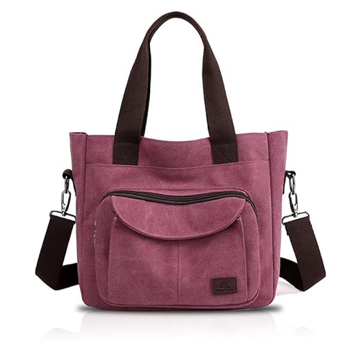 YUHONLNOR Sac a Main Femme Sac à bandoulière Toile Dames Sac à Main Femme Sacs à Main portés épaule Femme Résistant à l'usure, Durable, Grande capacité,Rouge Cover