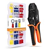 Crimpzange inkl. 27 Arten Kabelschuhe Set | SAERWEAO Kabelschuhzange für 0,5-6,0mm² Kabelhülsen, isolierte Flachsteckhülsen | Kabelschuh Zange,Flachstecker,Crimp Zange kfz, Krimpzange(UL LISTED)