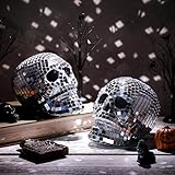 WinnerWhy 2 Pcs 3D Disco Halloween Decor Disco Halloween Skull Skeleton Head Status Mirror Ball Skull Tiered Tray Decor Home Table Centerpiece for Graveyard Indoor Outdoor Holiday