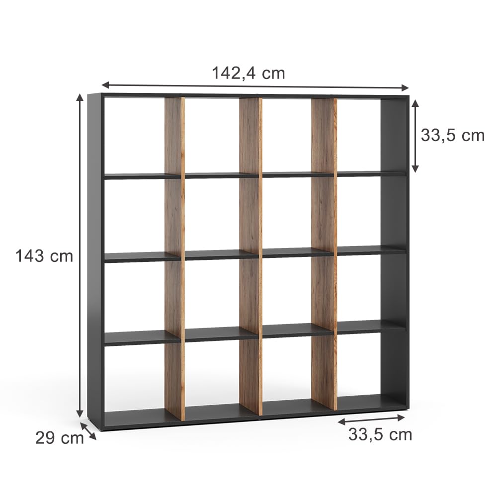Vicco Scaffale Karree, Antracite/Rovere dorato, 142.4 x 143 cm | per una suddivisione flessibile dello spazio e una conservazione ordinata