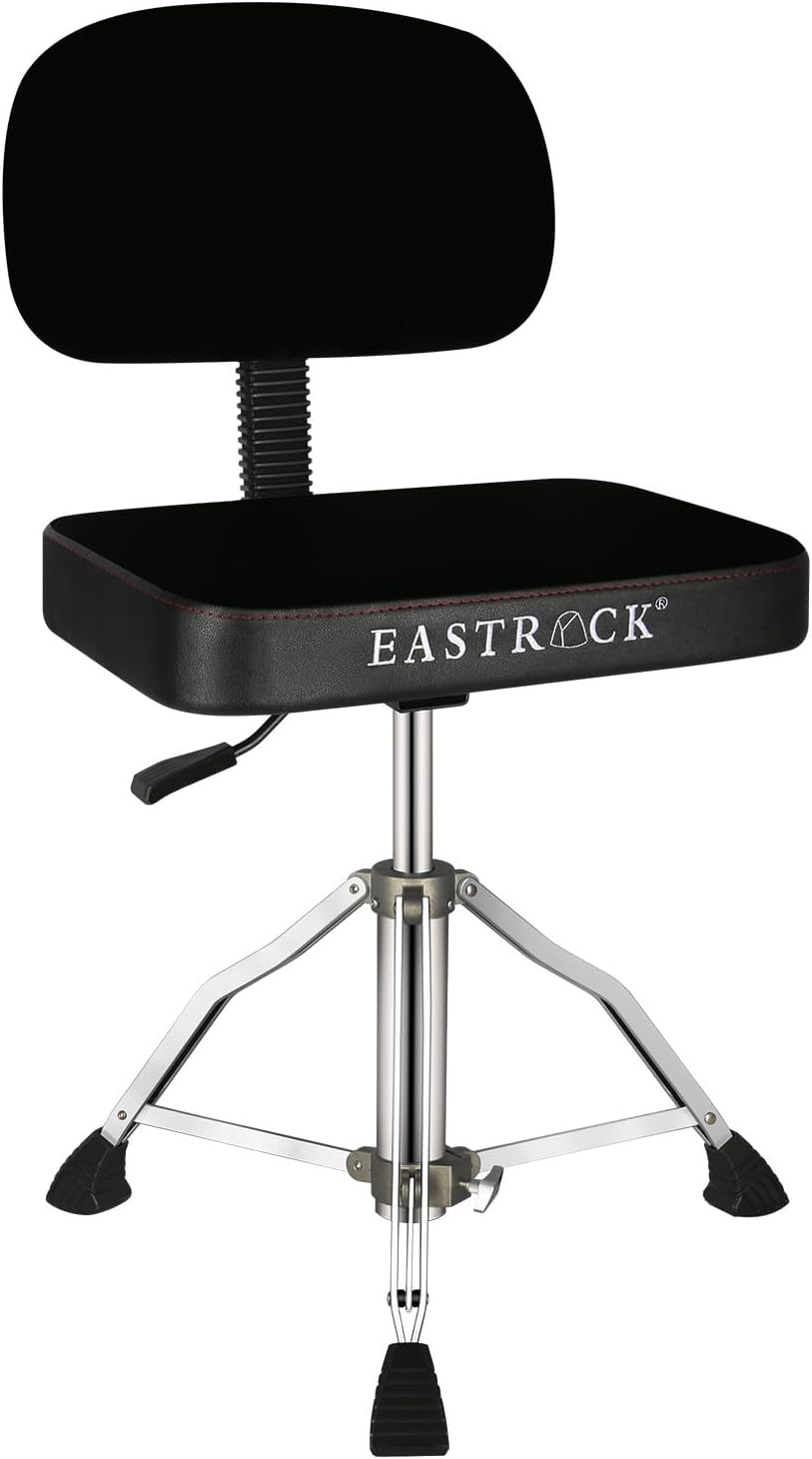 EASTROCK Drum Throne with Backrest Airlift Rotatable Drum Seat Height Adjustable Heavy Duty Square Style Drum Chair Drum Stools with Back Rest for Drummer Adults(Square Black)