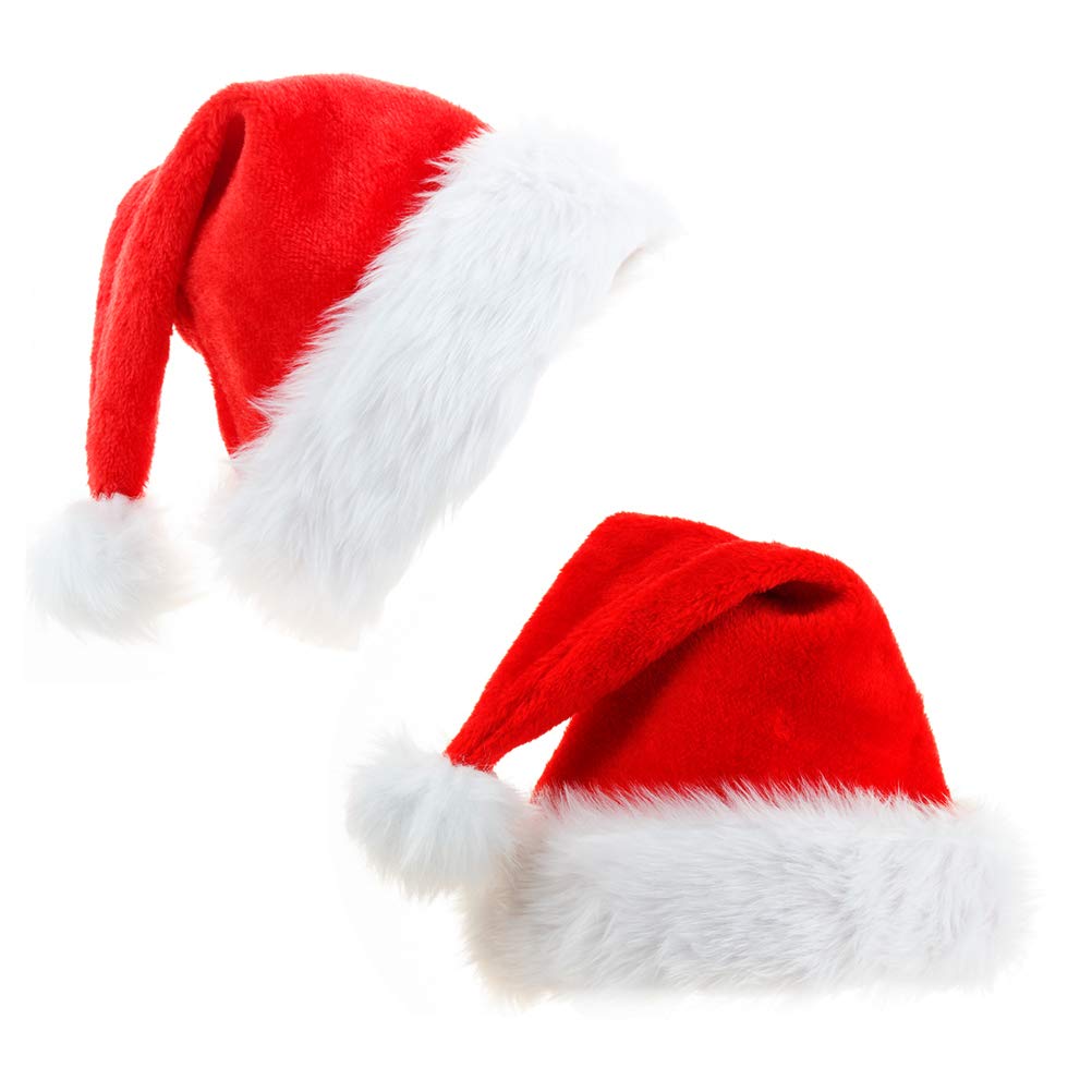 Yull Store 2 Packs Santa Hat,Xmas Hat,Christmas Plush Hat,Adults Deluxe Plush Santa Claus Hat Thickened Warm Soft Adult Unisex