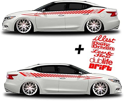 SG Motiv Vinyl Body Side Graphics Racing Flag Stripes car Truck Sticker Decal Universal 268 + Decals Low & Slow, Slammed, dubway, Static, Daily Driven (RED)