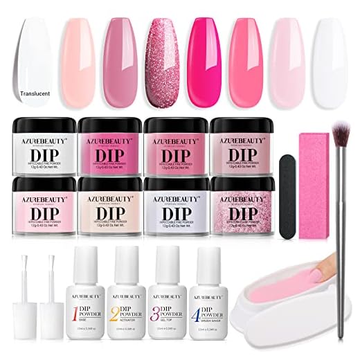 AZUREBEAUTY Dip Powder Nail Kit Starter, Misty Rose Ruddy Pink Nude Translucent White Dipping Powder System Essential Professional Liquid Set with Top/Base Coat for Mothers Day Gift Nail Manicure DIY Salon
