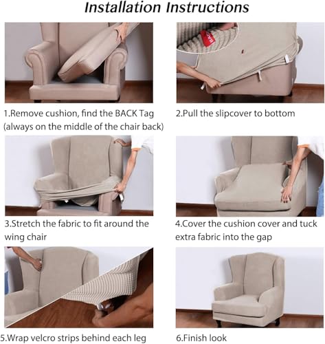Image of Turquoize Wingback Chair Covers 2 Piece Wing Chair Slipcover Stretch Slipcovers for Wingback Chairs Wing Chair Cover Spandex Jacquard Fabric with Elastic Bottom Non-Slip Furniture Cover, Island Fossi