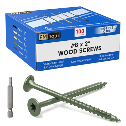 Image of #8 x 2 inch Deck Screws, 100Pcs Star Drive Wood Screws, Rust Resistant Timber Screws for Timber /Log /Landscaping Wood, T20 Star Bit Included, Green