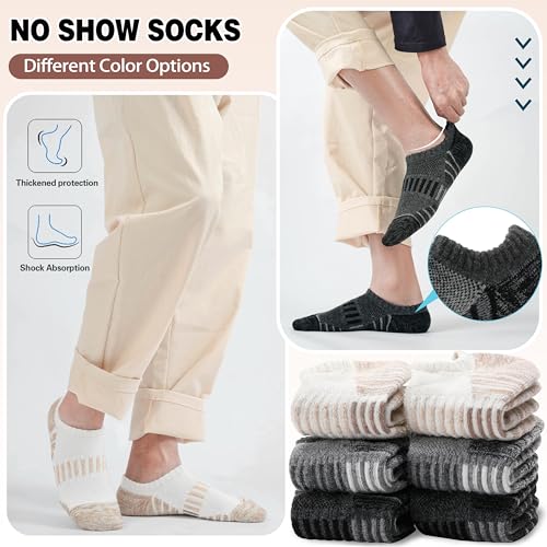 Image of Merino Wool Ankle Athletic Running No Show Socks Cushioned Breathable Sports Warm Thick Socks for Men and Women 6 Pairs