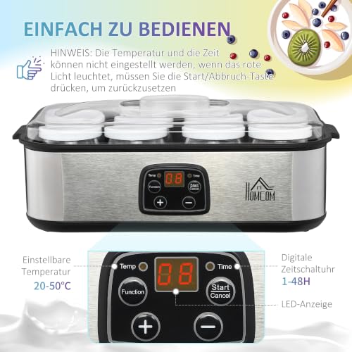 Foto von HOMCOM Joghurtbereiter Griechische Joghurtmaschine mit Deckel 25 W Silber