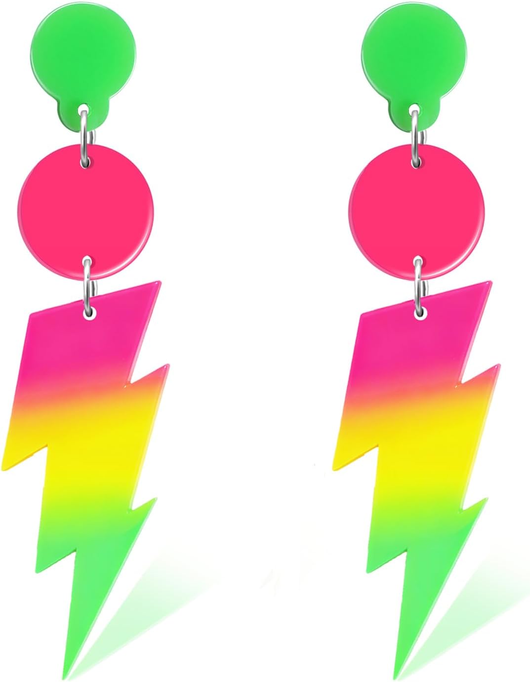 Nanafast 80S Neon Earrings Lightning Bolt Dangle Earrings for Women, 80s Accessories for Women Colorful Gradient Neon Jewelry