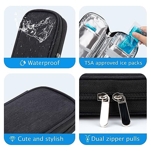 Image of YOUSHARES Insulin Cooler Travel Case - Diabetic Case Insulated Organizer Portable Cooling Bag for Insulin Pen and Medication Diabetic Care Supplies with 2 TSA Approved Ice Pack (Black)