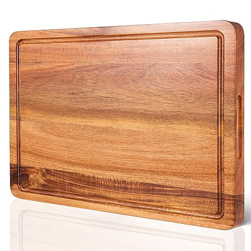 COCOBOSS Acacia Wood Cutting Board for Kitchen Wood Chopping Board - with Juice Slot and Convenient Handles (Medium 15"L x 10"W x 1"Th) COCOBOSS Acacia Wood Cutting Board for Kitchen Wood Chopping Board - with Juice Slot and Convenient Handles (Medium 15"L x 10"W x 1"Th)