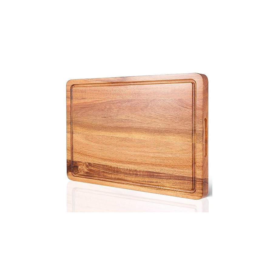 COCOBOSS Acacia Wood Cutting Board for Kitchen Wood Chopping Board - with Juice Slot and Convenient Handles (Medium 15"L x 10"W x 1"Th)