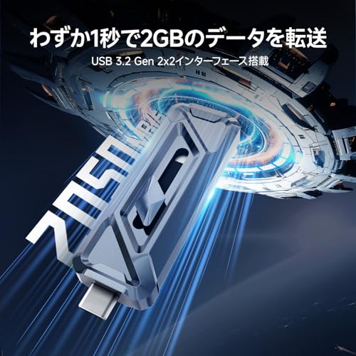 fanxiang 外付けSSD 512GB【最大読込2050MB/s】Type-C+USB 3.2 Gen2 対応 20Gbps ポータブル ssd 超小型 コンパクト スティック テレビ録画用 ゲームデータ保存 耐衝撃 アルミ 超高速 大容量 Win/Mac Android iPhone15シリーズ対応 FF955正規保証品 メーカー5年保証