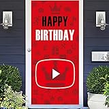 Play Social Media Red and Black Happy Birthday Photo Banner Backdrop Background Music Film Movie...
