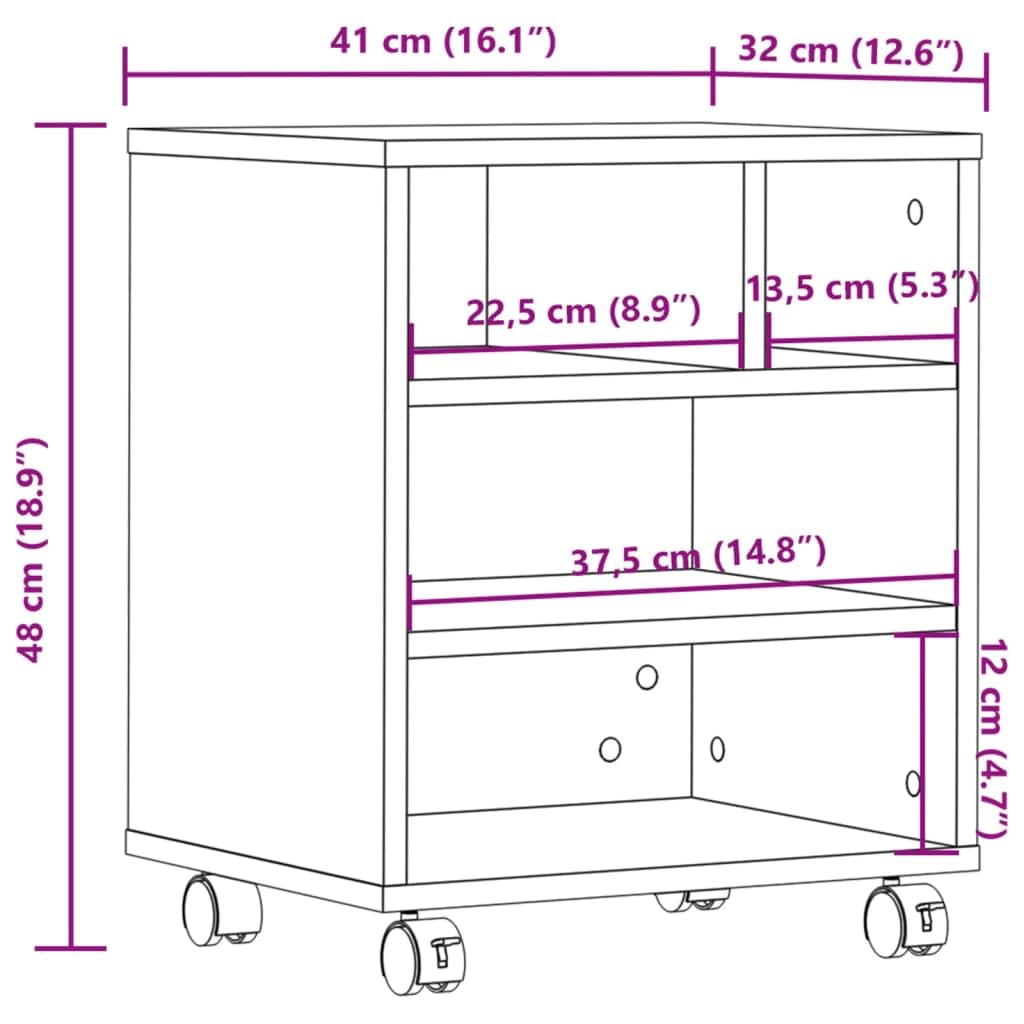 Druckerständer mit Rollen Sonoma-Eiche 41x32x48 cm mobiler Druckertisch mit Stauraum und Ablagefach für Büro Homeoffice Arbeitszimmer als Regal Beistelltisch fahrbar stabil