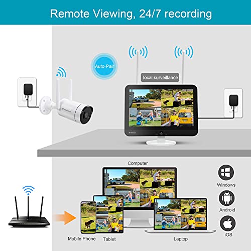 Pinfocal Security Camera System Wireless, 4Pcs 2K Outdoor Wifi Ip Security Camera With Spotlight, Long-Range Wifi, 2-Way Audio, 8Ch All-In-One Nvr With 12'' Ips Hd Monitor, 1Tb Hdd For 24/7 Recording #TOP4