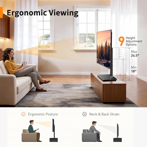 Image of Perlegear Swivel TV Stand with Power Outlet for 32-72 inch TVs up to 99 lbs | Stable Tempered Glass Base, Universal TV Stand Base with Tilt, 9 height adjustments,cable management, max VESA 600x400mm