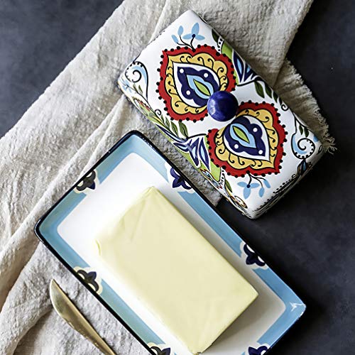 Hemoton Ceramic Butter Dish With Lid, Farmhouse Butter Plate With Cover Porcelain Butter Containers Cheese Container Holder Appetizer Serving Tray For Kitchen Decor #TOP6
