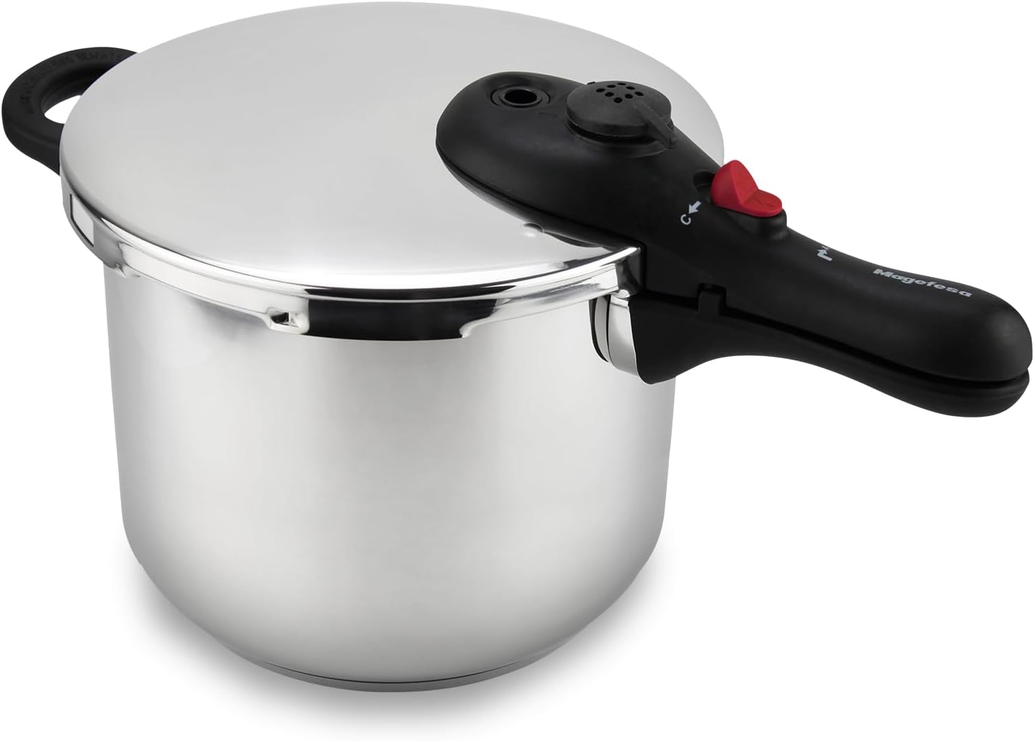 MAGEFESA ® DB Super Fast Pressure Cooker, 6 Litres, Easy to Use, 18/10 Stainless Steel, Suitable for All Hobs Including Induction, Thermo Diffuser Bottom, 5 Safety Systems, Express