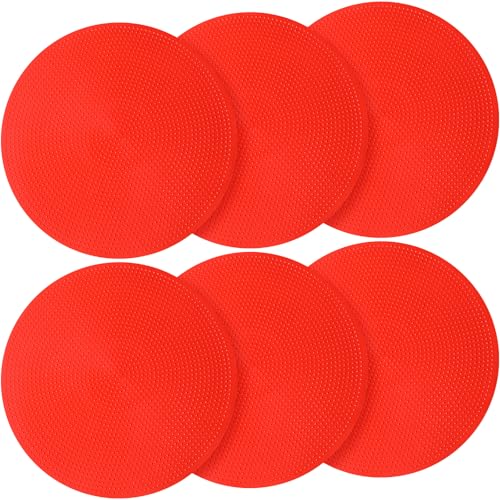 wlilupah 6 Pcs Poly Spots Markers 8 Inch Floor Spot Markers Dots for Gym Marker Poly Sports Training for Gym Floor Soccer Basketball Speed Agility Training Field Marking Equipment (Red)