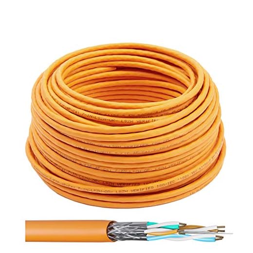 LW Electronic Hushållstyp nätverkskabel Cat7 gigabit halogenfri POE BauPVO avskärmning nätverkskabel S/FTP PIMF 1000 MHz Cat7 2 x 4 par LSZH kabelkabel datakabel orange råkabel 100 m