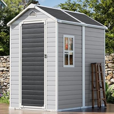 SELLERWE 6x4 FT Outdoor Storage Shed, Waterproof Resin Shed with Floor & Lockable Door & Window & Vents, Plastic Tool Shed for Backyard, Patio, Poolside, All Weather Use,Dove Grey