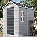 SELLERWE 6x4 FT Outdoor Storage Shed, Waterproof Thicker Resin Shed with Floor & Lockable Door & Window & Vents, Plastic Tool Shed for Backyard,Garden,Patio,Poolside,All Weather Use, Dove Grey