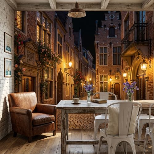 Papier peint panoramique vue nocturne 3D format XXL 350x256cm brun salon