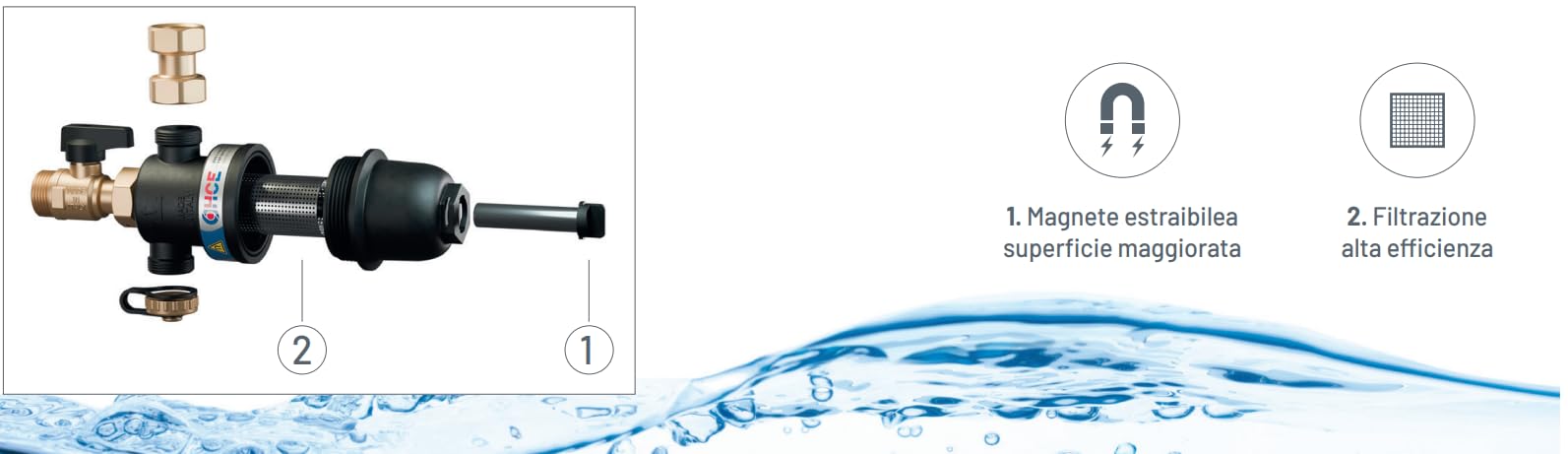 HCE DirtOUT Compact – Defangatore Magnetico Sottocaldaia 3/4" Super-Compatto – Filtro con Magnete Potenziato per Caldaie a Condensazione – Installazione Orizzontale e Verticale – Made in Italy