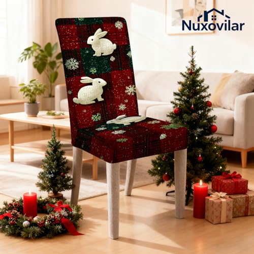 Image of Nuxovilar Plaid Bunny Stretch 23.6x70in 4PCS Dining Chair Covers