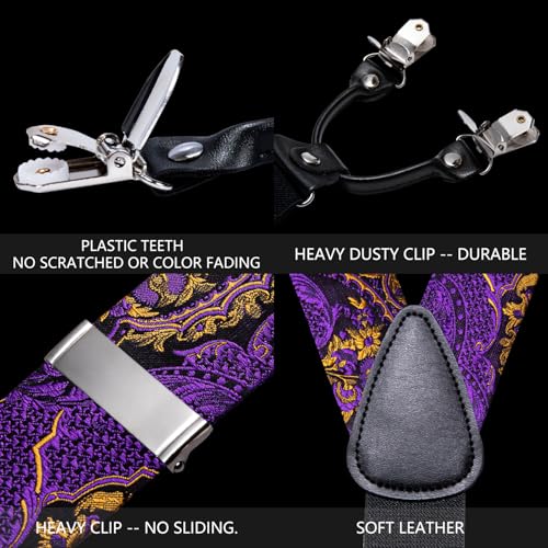 Image of Barry.Wang Men Suspender Set with Necktie Elastic Y Type Heavy Duty 6 Clips Braces Tie Handkerchief Cufflink Pin 6PCS