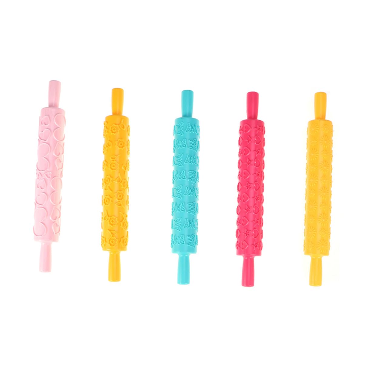 Set de 8 Rouleaux à Pâtisserie en Plastique pour Décorations Pâtisserie, Motif Relief Floraux, Facile à Tenir, pour Fondant et Gaufrage
