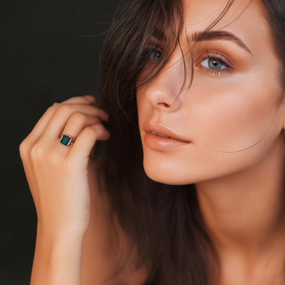 RIZILIA CELEBOX Solitaire Engagement Ring with Emerald Cut Gemstones CZ [6 Colors available] in Yellow Gold Plated, Celebrity inspired by Angelina Jolie - Image 3