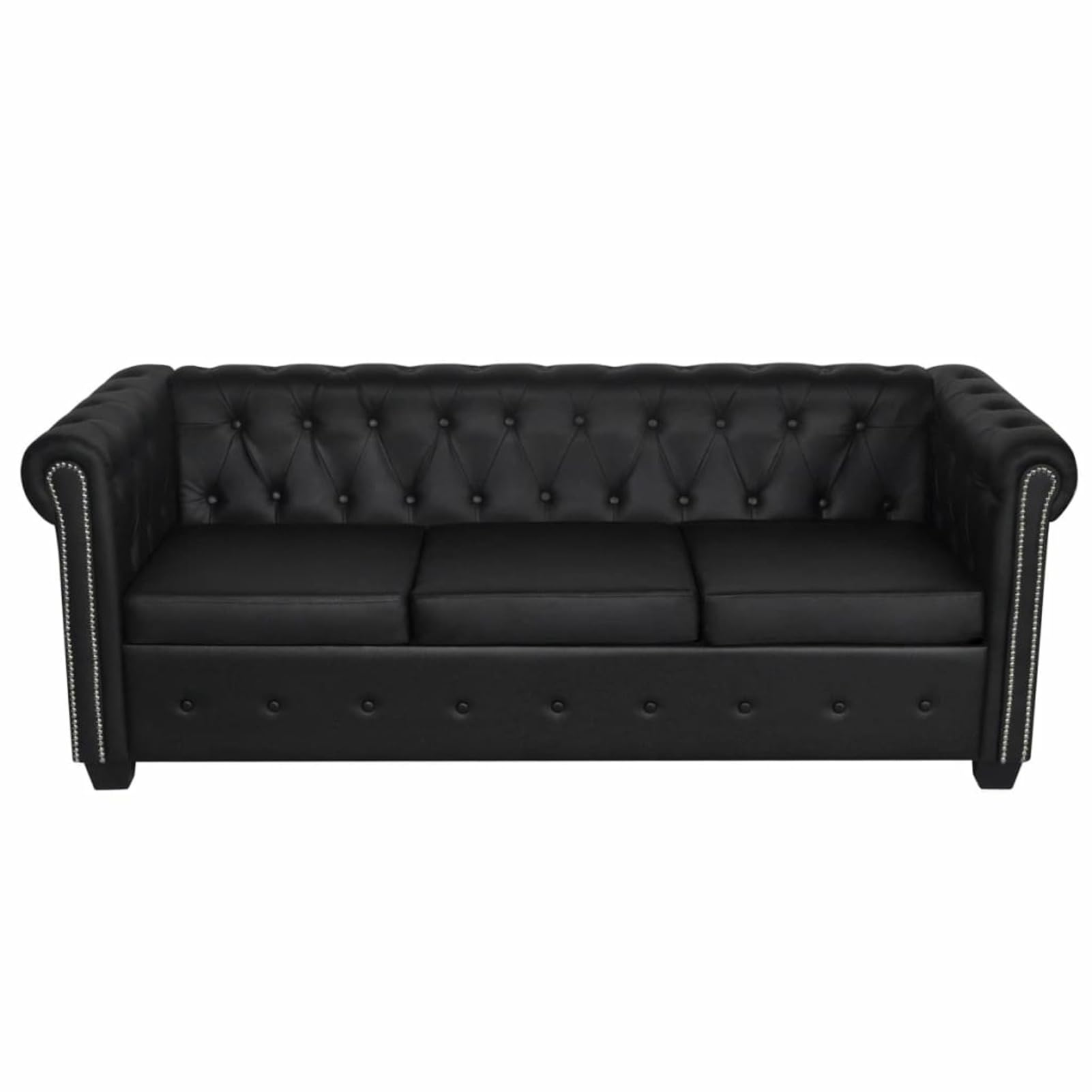 IKAYAA Sofá Chesterfield 3 Plazas con Respaldo Sofá de Salon de Cuero Sintético Sofá Chaise Longue Moderno para Salon Oficina Negro