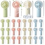 VZZNN 24 Pcs Mini Portable Fan Handheld Battery Operated Portable Small Personal Fans for Lash Makeup, Summer Travel, Beach, Camping, Indoor Outdoor Cooling Gift Use (Green, Pink, White, Blue)