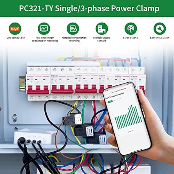 OWON 3-fas WiFi Smart Home energiskärm, 3-fas klämmätare med 3 120 A kretsnivåsensorer | Vue – elmonitor i realtid | /nätmätning