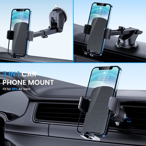 Phone Mount For Car Phone Holder [Military-Grade Suction & Stable Clip]Car Phone Holder Mount Windshield Dashboard Air Vent Universal Cell Phone Automobile Mount Fit For All Iphone Android Smartphones #TOP1