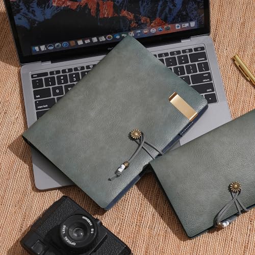 Wonderpool Leder Tagebuch Notizbuch Ringbuch–Nachfüllbarer Ordner Schreibpapier Spirale Business Notizblöcken Vintage Einband für Büro Plan Reisen Organizer (a-Grün, A5)