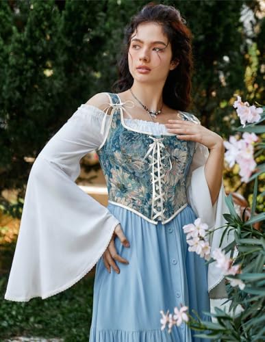 Image of Scarlet Darkness Corset Tops for Women Renaissance Lace Up Floral Bustier | Fishboned, Vintage Floral, Overbust Bodice, for Ren Faire, Medieval, Halloween Costume